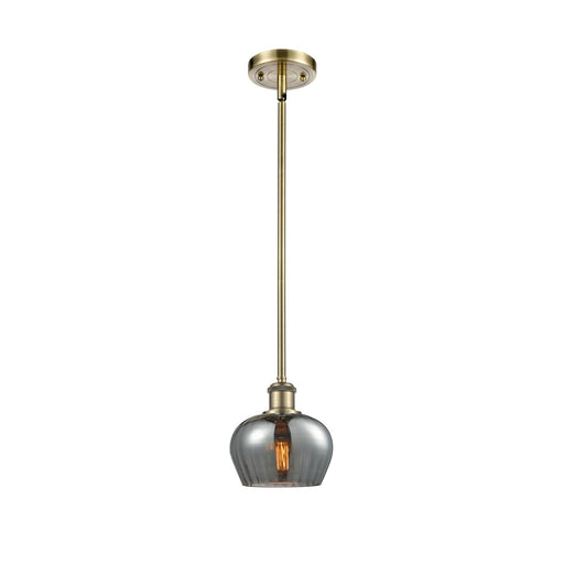 Innovations Fenton 1-Light 6.5in Mini Pendant | Industrial Antique Brass Steel and Light Smoke Ribbed Glass | Kitchen Island & | Model 516-1S-AB-G93