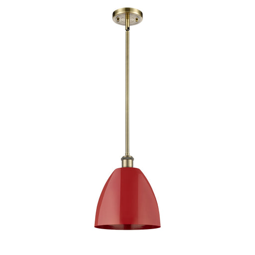 Innovations Plymouth 9in 1-Light Pendant | Industrial Farmhouse Antique Brass and Matte Red Metal | Kitchen Island & Dining | Model 516-1S-AB-MBD-9-RD-LED