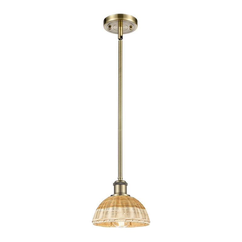 Innovations Bristol Natural II 7.5in 1-Light Mini Pendant | Industrial Antique Brass and Natural Fiber | Kitchen Island | Model 516-1S-AB-NBD2-75-NAT