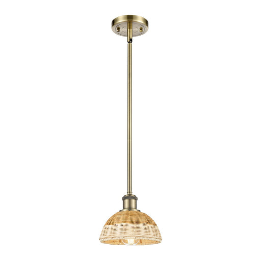Innovations Bristol Natural II 7.5in 1-Light Mini Pendant | Industrial Antique Brass and Natural Fiber | Kitchen Island | Model 516-1S-AB-NBD2-75-NAT