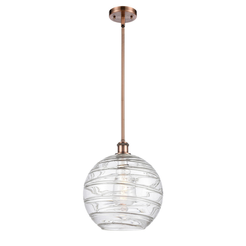 Innovations Athens Deco Swirl 12in 1-Light Mini Pendant | Industrial Antique Copper and Clear Glass | Kitchen Island | Model 516-1S-AC-G1213-12CL