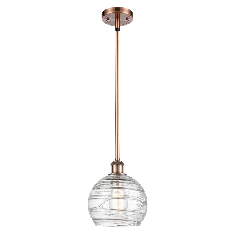 Innovations Athens Deco Swirl 8in 1-Light Mini Pendant | Industrial Antique Copper and Clear Glass | Kitchen Island | Model 516-1S-AC-G1213-8CL