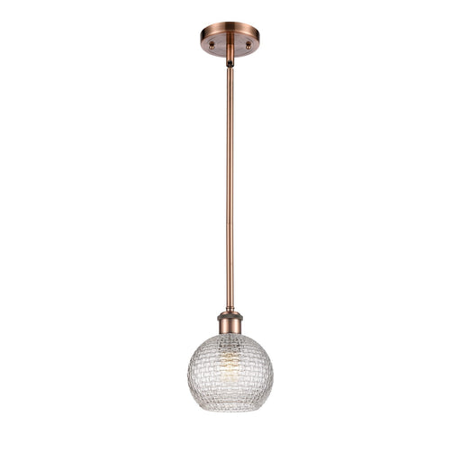 Innovations Athens 6in 1-Light Mini Pendant | Modern Farmhouse Antique Copper and Clear Basket Weave Glass | Kitchen | Model 516-1S-AC-G122C-6CL