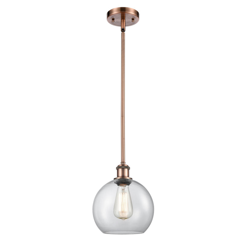 Innovations Athens 8in 1-Light Mini Pendant | Modern Farmhouse Antique Copper and Clear Basket Weave Glass | Kitchen | Model 516-1S-AC-G122C-8CL