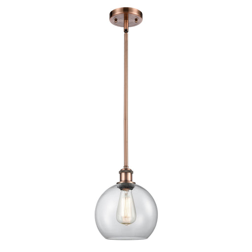 Innovations Athens 8in 1-Light Mini Pendant | Modern Farmhouse Antique Copper and Clear Basket Weave Glass | Kitchen | Model 516-1S-AC-G122C-8CL