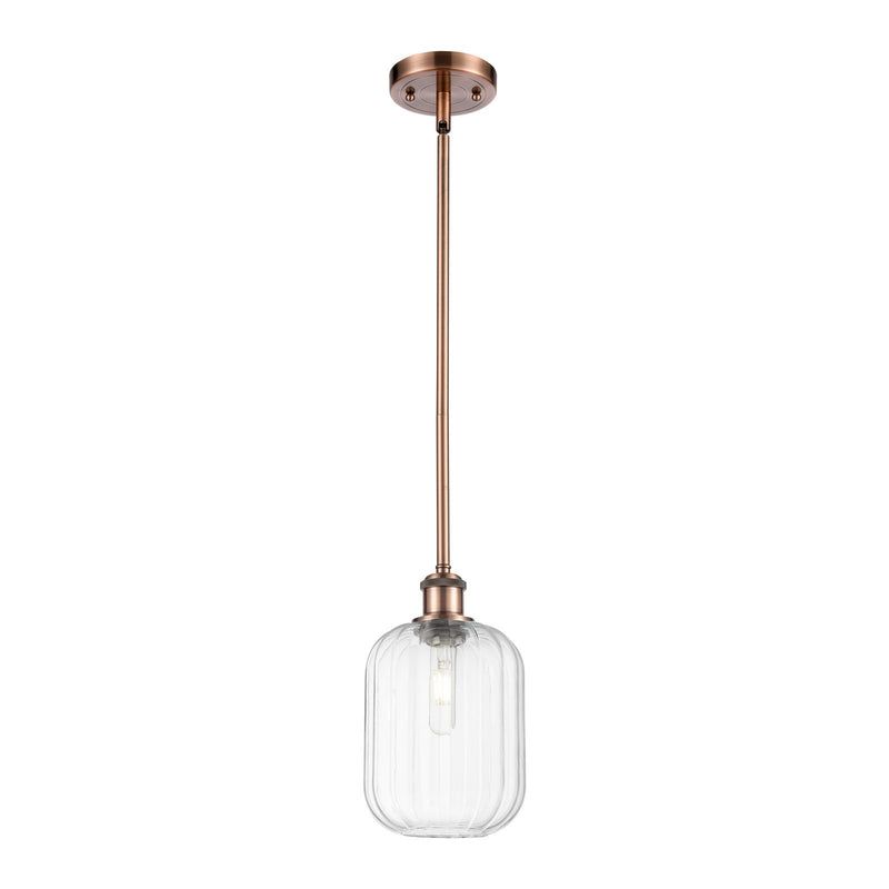 Innovations Preston Cylinder 7in 1-Light Mini Pendant | Industrial Antique Copper and Clear Glass | Kitchen Island | Model 516-1S-AC-G460-7CL