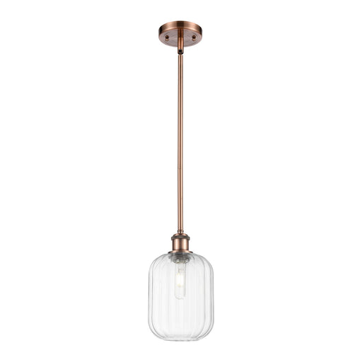 Innovations Preston Cylinder 7in 1-Light Mini Pendant | Industrial Antique Copper and Clear Glass | Kitchen Island | Model 516-1S-AC-G460-7CL