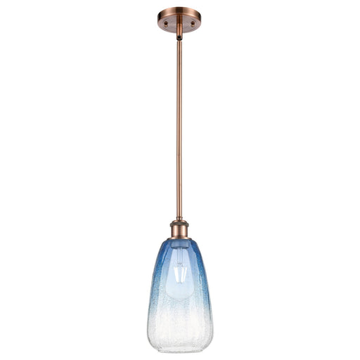 Innovations Brookhaven Almond 6in 1-Light Mini Pendant | Industrial Antique Copper and Sapphire Blue Glass | Kitchen | Model 516-1S-AC-G480-6SB