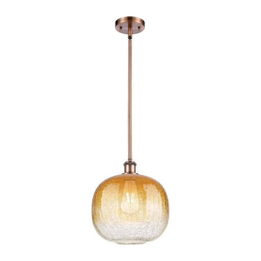 Innovations Brookhaven Sphere 10.5in 1-Light Mini Pendant | Industrial Antique Copper and Amber Glass | Kitchen Island | Model 516-1S-AC-G481-10AM