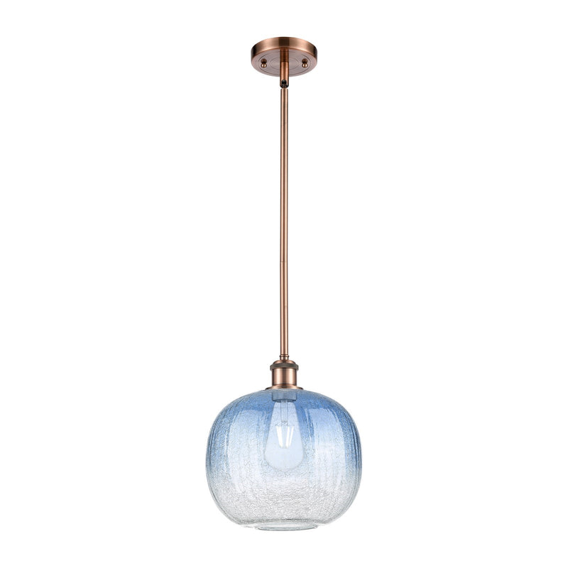 Innovations Brookhaven Sphere 10.5in 1-Light Mini Pendant | Industrial Antique Copper and Sapphire Blue Glass | Kitchen | Model 516-1S-AC-G481-10SB