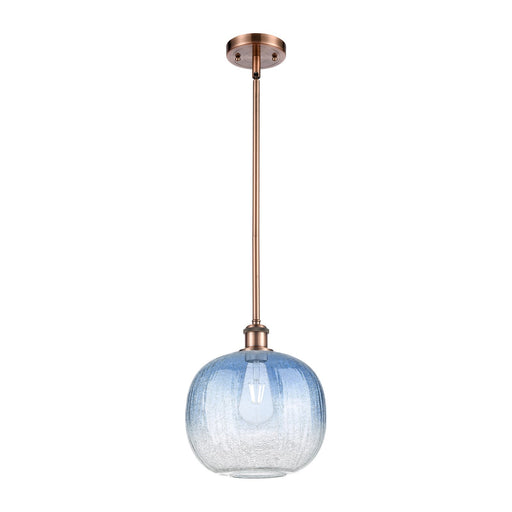 Innovations Brookhaven Sphere 10.5in 1-Light Mini Pendant | Industrial Antique Copper and Sapphire Blue Glass | Kitchen | Model 516-1S-AC-G481-10SB