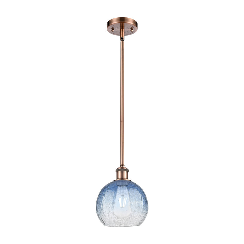 Innovations Brookhaven Globe 8in 1-Light Mini Pendant | Industrial Antique Copper and Sapphire Blue Glass | Kitchen Island | Model 516-1S-AC-G483-8SB