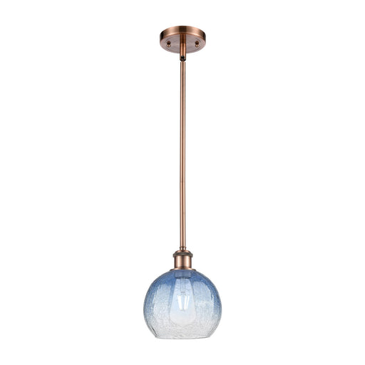 Innovations Brookhaven Globe 8in 1-Light Mini Pendant | Industrial Antique Copper and Sapphire Blue Glass | Kitchen Island | Model 516-1S-AC-G483-8SB