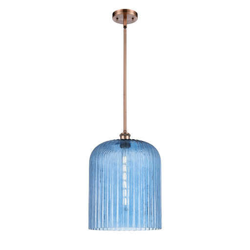 Innovations Bridal Veil 5in 1-Light Mini Pendant | Art Nouveau Antique Copper and Princess Blue Glass | Kitchen Island | Model 516-1S-AC-G559-12BL