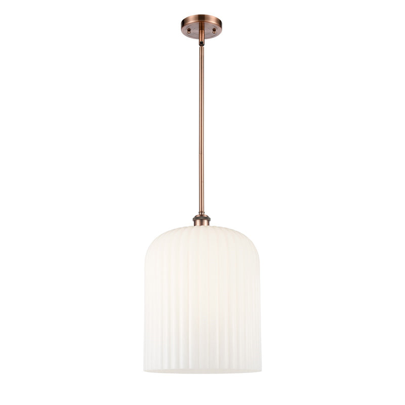 Innovations Bridal Veil 5in 1-Light Mini Pendant | Art Nouveau Antique Copper and Gloss White Glass | Kitchen Island | Model 516-1S-AC-G559-12GWH