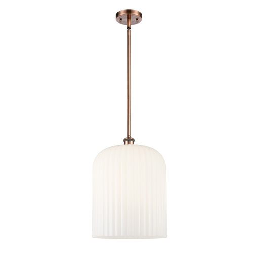 Innovations Bridal Veil 5in 1-Light Mini Pendant | Art Nouveau Antique Copper and Gloss White Glass | Kitchen Island | Model 516-1S-AC-G559-12GWH