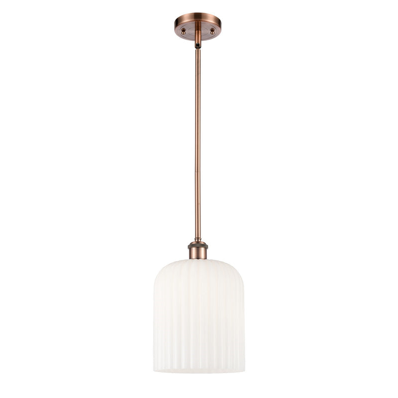 Innovations Bridal Veil 5in 1-Light Mini Pendant | Art Nouveau Antique Copper and Gloss White Glass | Kitchen Island | Model 516-1S-AC-G559-8GWH