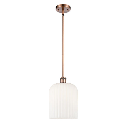 Innovations Bridal Veil 5in 1-Light Mini Pendant | Art Nouveau Antique Copper and Gloss White Glass | Kitchen Island | Model 516-1S-AC-G559-8GWH
