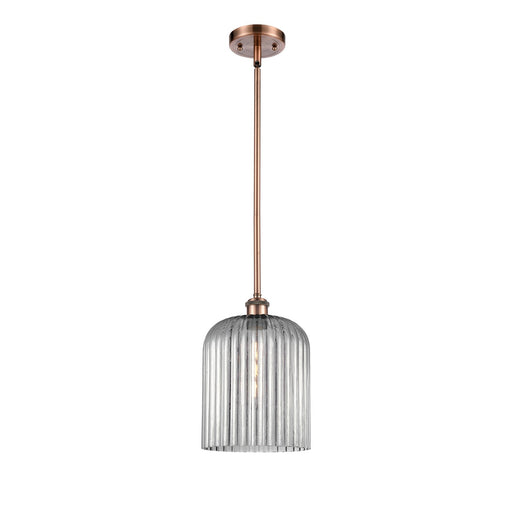 Innovations Bridal Veil 5in 1-Light Mini Pendant | Art Nouveau Antique Copper and Light Smoke Ribbed Glass | Kitchen | Model 516-1S-AC-G559-8SM