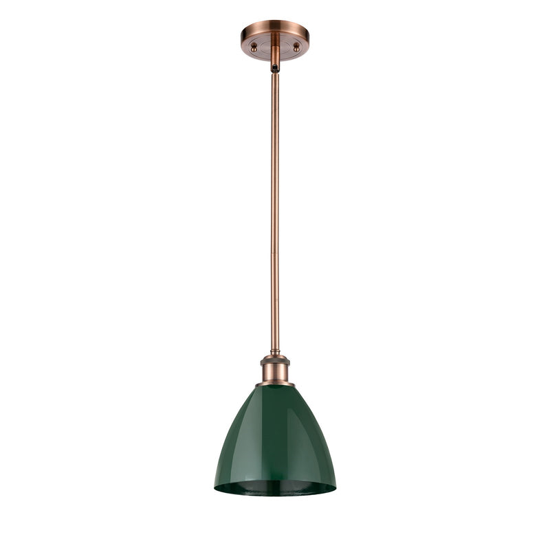 Innovations Plymouth 8in 1-Light Pendant | Industrial Antique Copper and Matte Green Metal Shade | Kitchen Island | Model 516-1S-AC-MBD-75-GR-LED