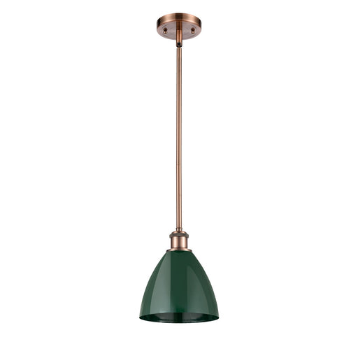 Innovations Plymouth 8in 1-Light Pendant | Industrial Antique Copper and Matte Green Metal Shade | Kitchen Island | Model 516-1S-AC-MBD-75-GR-LED