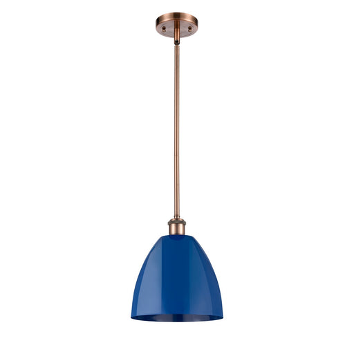 Innovations Plymouth 9in 1-Light Pendant | Industrial Antique Copper and Matte Blue Metal Shade | Kitchen Island | Model 516-1S-AC-MBD-9-BL-LED