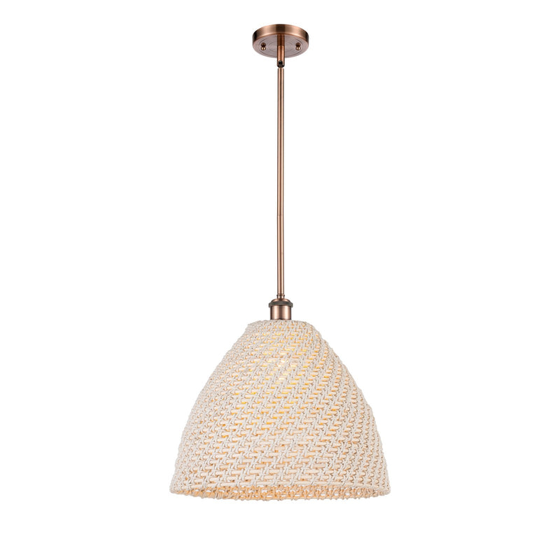 Innovations Bristol Natural 16in 1-Light Mini Pendant | Farmhouse Antique Copper and Natural Fiber Shade | Kitchen | Model 516-1S-AC-NBD-16-NAT
