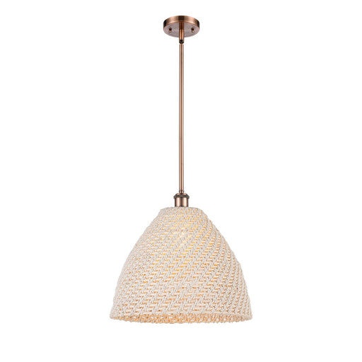 Innovations Bristol Natural 16in 1-Light Mini Pendant | Farmhouse Antique Copper and Natural Fiber Shade | Kitchen | Model 516-1S-AC-NBD-16-NAT