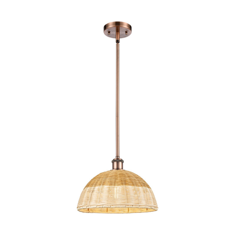 Innovations Bristol Natural II 12in 1-Light Mini Pendant | Industrial Antique Copper and Natural Fiber Shade | Kitchen | Model 516-1S-AC-NBD2-12-NAT