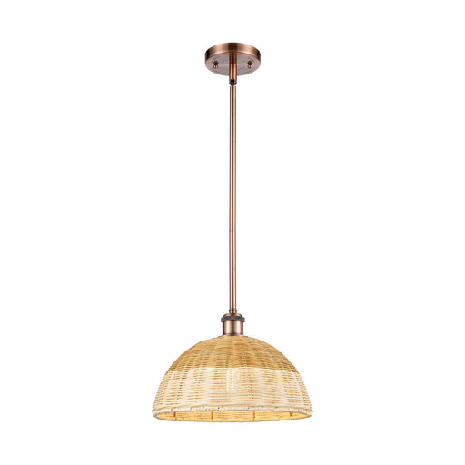 Innovations Bristol Natural II 12in 1-Light Mini Pendant | Industrial Antique Copper and Natural Fiber Shade | Kitchen | Model 516-1S-AC-NBD2-12-NAT