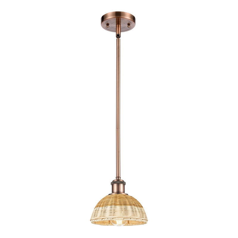 Innovations Bristol Natural II 7.5in 1-Light Mini Pendant | Industrial Antique Copper and Natural Fiber Dome Shade | Model 516-1S-AC-NBD2-75-NAT