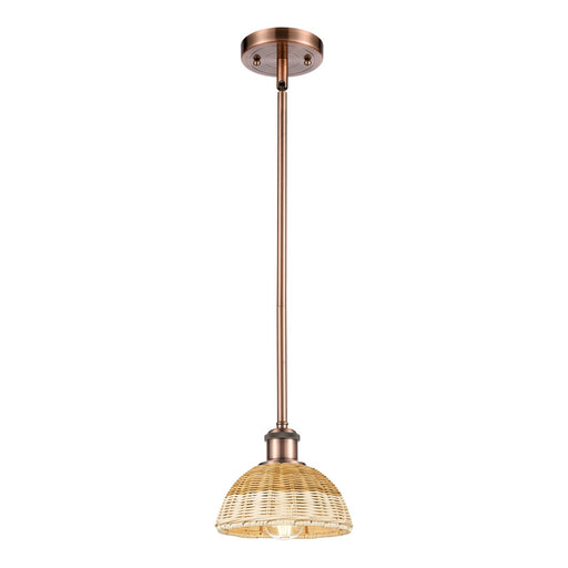 Innovations Bristol Natural II 7.5in 1-Light Mini Pendant | Industrial Antique Copper and Natural Fiber Dome Shade | Model 516-1S-AC-NBD2-75-NAT
