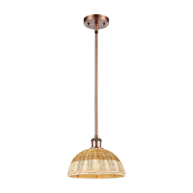 Innovations Bristol Natural II 9in 1-Light Mini Pendant | Industrial Antique Copper and Natural Fiber Dome Shade | Model 516-1S-AC-NBD2-9-NAT