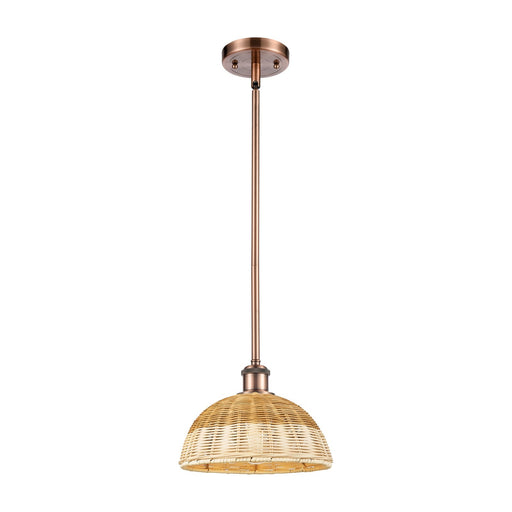 Innovations Bristol Natural II 9in 1-Light Mini Pendant | Industrial Antique Copper and Natural Fiber Dome Shade | Model 516-1S-AC-NBD2-9-NAT