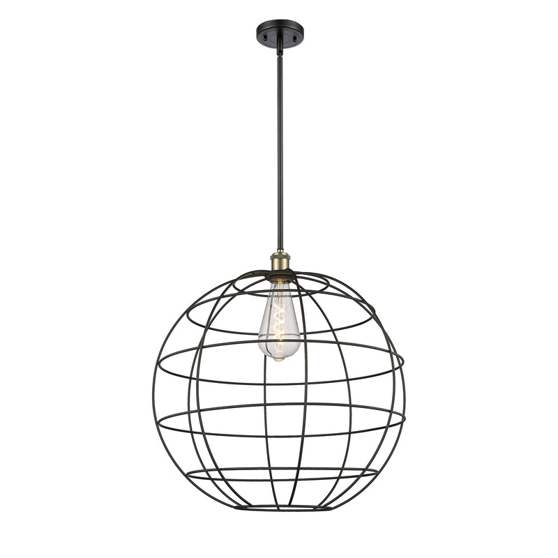 Innovations Lake Placid 22in 1-Light Mini Pendant | Industrial Black Antique Brass and Matte Black Globe Shade | Kitchen | Model 516-1S-BAB-CE-22-BK