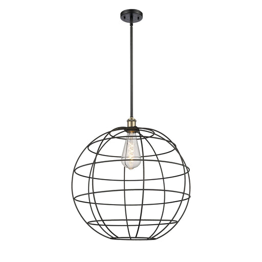 Innovations Lake Placid 22in 1-Light Mini Pendant | Industrial Black Antique Brass and Matte Black Globe Shade | Kitchen | Model 516-1S-BAB-CE-22-BK