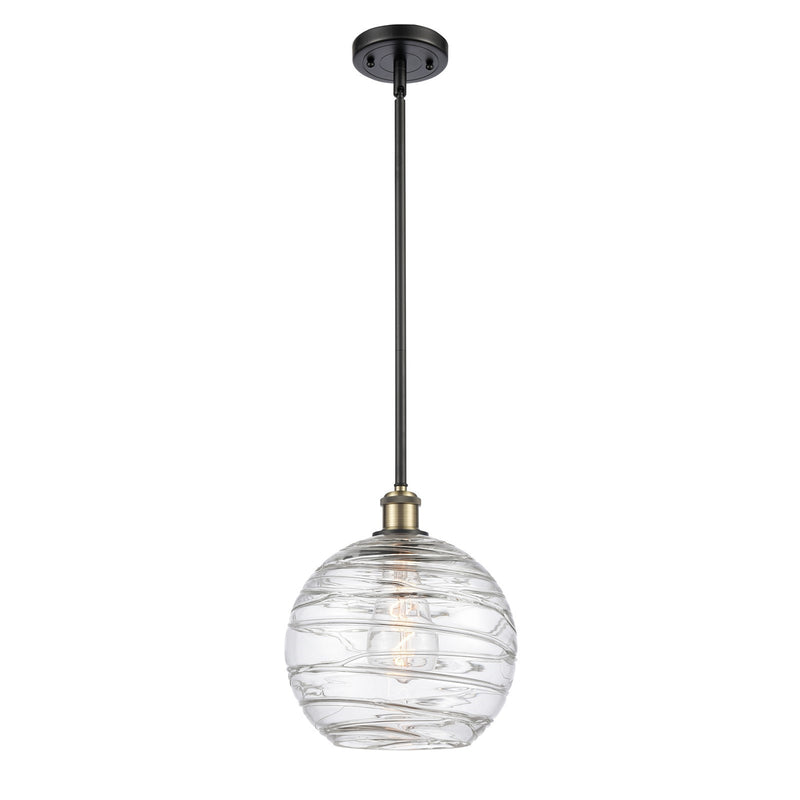 Innovations Athens Deco Swirl 10in 1-Light Mini Pendant | Industrial Black Antique Brass and Clear Deco Swirl Glass | Model 516-1S-BAB-G1213-10CL