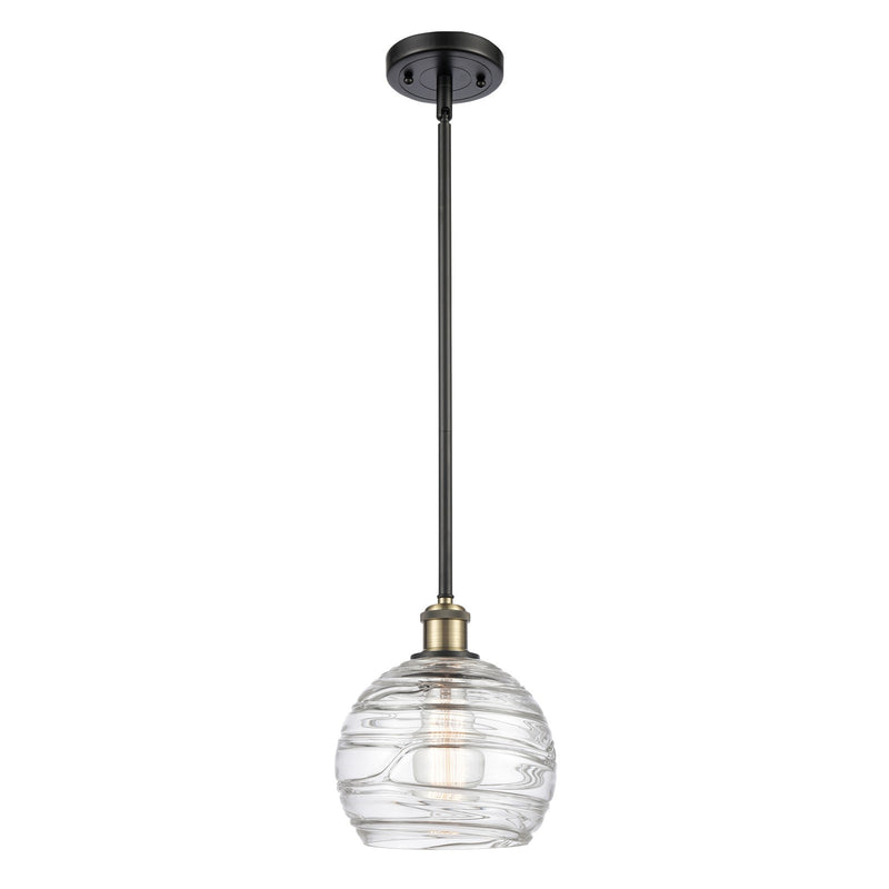 Innovations Athens Deco Swirl 8in 1-Light Mini Pendant | Industrial Black Antique Brass and Clear Glass | Kitchen Island | Model 516-1S-BAB-G1213-8CL