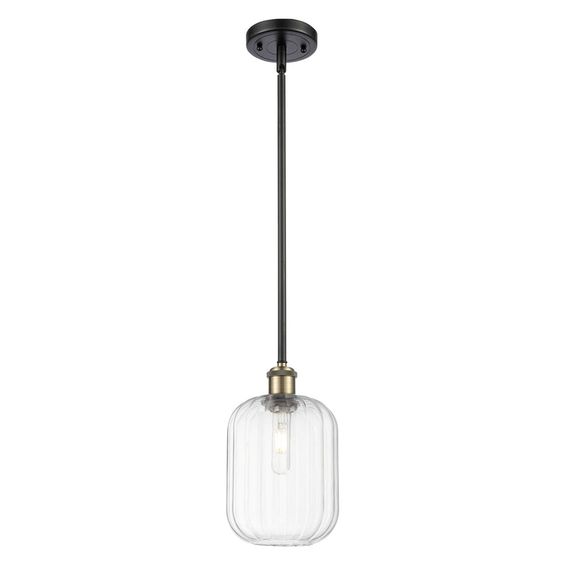 Innovations Preston Cylinder 6.75in 1-Light Mini Pendant | Industrial Black Antique Brass and Clear Glass | Kitchen | Model 516-1S-BAB-G460-7CL