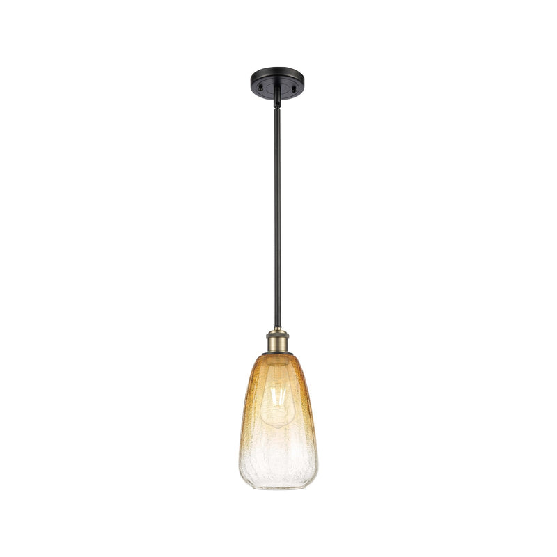 Innovations Brookhaven Almond 6in 1-Light Mini Pendant | Industrial Black Antique Brass and Amber Glass | Kitchen Island | Model 516-1S-BAB-G480-6AM