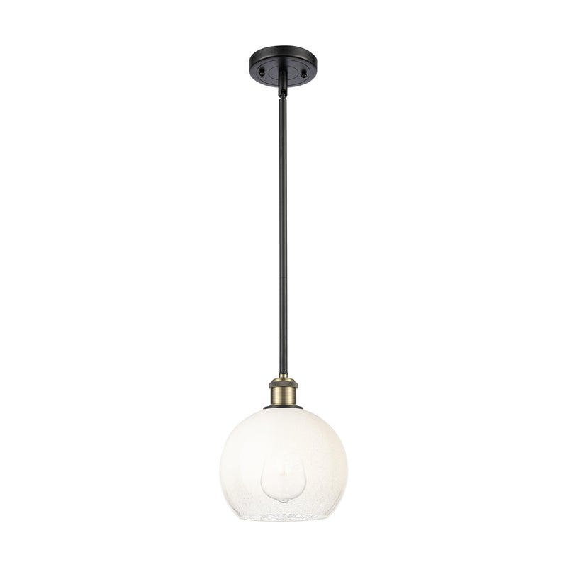 Innovations Brookhaven Globe 7.8in 1-Light Mini Pendant | Industrial Black Antique Brass and Opal Glass | Kitchen Island | Model 516-1S-BAB-G483-8OP