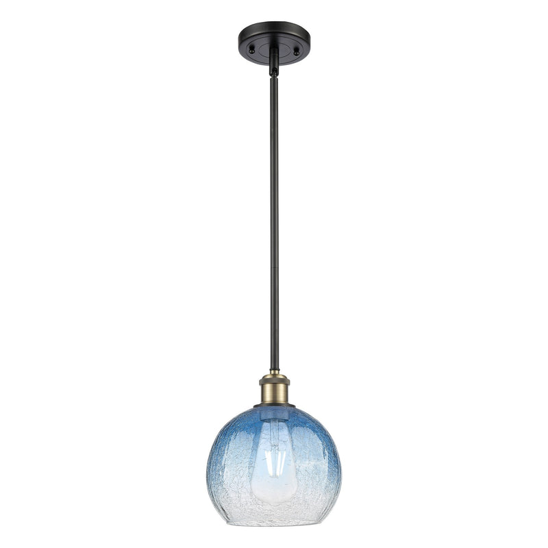 Innovations Brookhaven Globe 7.8in 1-Light Mini Pendant | Industrial Black Antique Brass and Sapphire Blue Glass | Model 516-1S-BAB-G483-8SB
