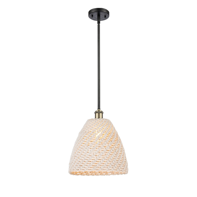 Innovations Bristol Natural 12in 1-Light Mini Pendant | Farmhouse Black Antique Brass and Natural Fiber | Kitchen | Model 516-1S-BAB-NBD-12-NAT