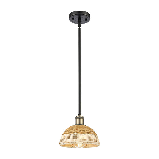 Innovations Bristol Natural II 8in 1-Light Mini Pendant | Industrial Black Antique Brass and Natural Fiber Dome Shade | Model 516-1S-BAB-NBD2-75-NAT
