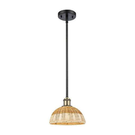 Innovations Bristol Natural II 9in 1-Light Mini Pendant | Industrial Black Antique Brass and Natural Fiber Dome Shade | Model 516-1S-BAB-NBD2-9-NAT