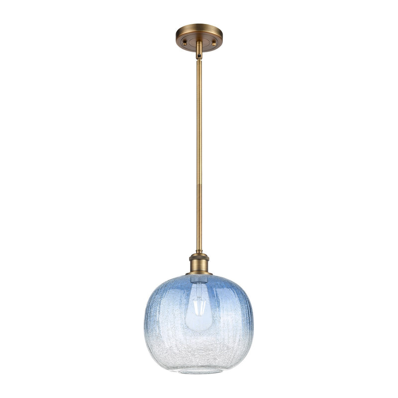 Innovations Brookhaven Sphere 10.5in 1-Light Mini Pendant | Industrial Brushed Brass and Sapphire Blue Glass | Kitchen | Model 516-1S-BB-G481-10SB