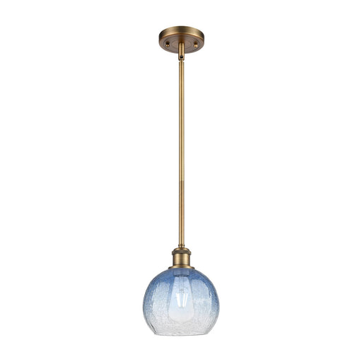 Innovations Brookhaven Globe 7.88in 1-Light Mini Pendant | Industrial Brushed Brass and Sapphire Blue Glass | Kitchen | Model 516-1S-BB-G483-8SB