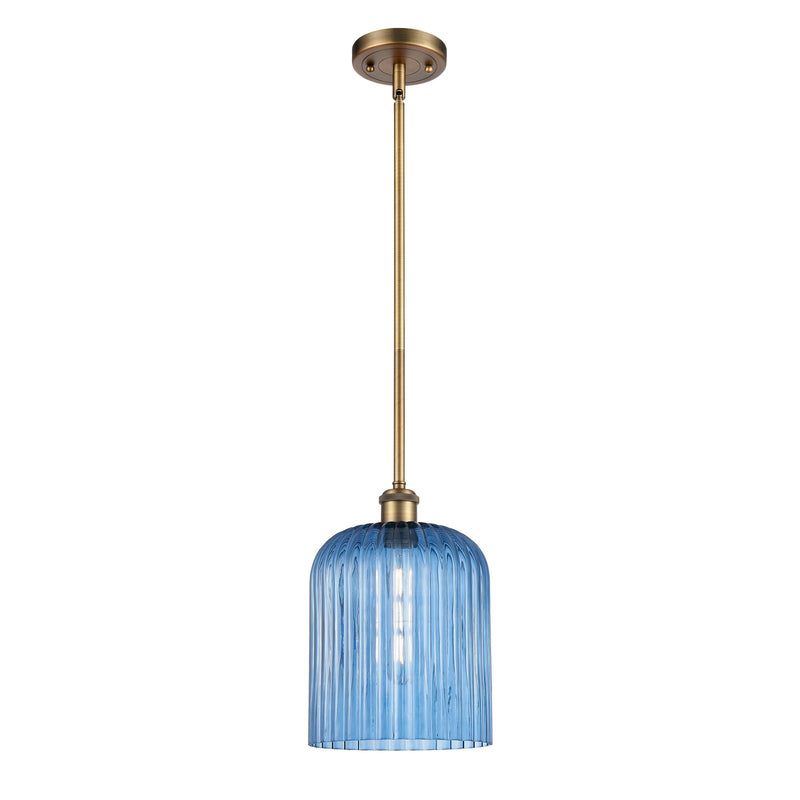 Innovations Bridal Veil 5in 1-Light Mini Pendant | Art Nouveau Brushed Brass and Princess Blue Glass | Kitchen Island | Model 516-1S-BB-G559-8BL