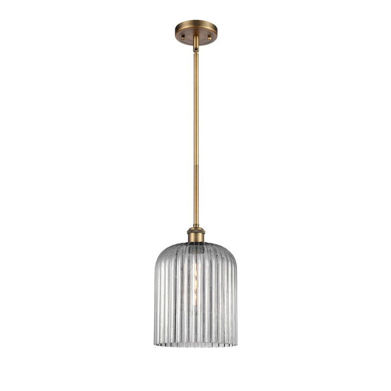 Innovations Bridal Veil 5in 1-Light Mini Pendant | Art Nouveau Brushed Brass and Light Smoke Glass | Kitchen Island | Model 516-1S-BB-G559-8SM