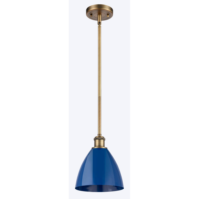 Innovations Plymouth 7.5in 1-Light LED Pendant | Industrial Brushed Brass and Matte Blue Metal | Kitchen Island | Model 516-1S-BB-MBD-75-BL-LED